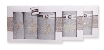 RĘCZNIK KPL. ARTI 3 SZT. /30X50/50X100/70X140/ FROTTE HAFT SZARY JASNY 400G.