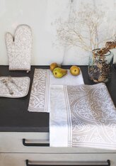 ZESTAW KUCHENNY 4-CZ.wzór 001 ETNO /2 ŚCIERKI 40x60, PODKŁADKA 20x20 cm, RĘKAWICA 17,5x28,5/