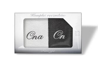 RĘCZNIK KPL.FINEZJA 2 SZT/2x70X140/ FROTTE HAFT"ON I ONA" BIAŁY/GRAFIT