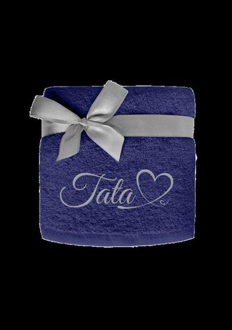 RĘCZNIK 50X90 HAFT TATA  BAW. GRANATOWY 001