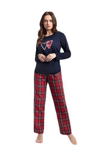Piżama Luna 657 dł/r Flanela M-2XL damska granatowy-czerwony XXL