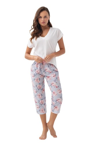 Piżama Luna 337 kr/r M-2XL W25 damska biały-niebieski XXL