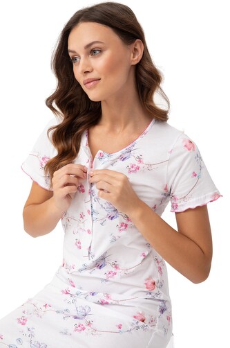 Koszula Luna 045 kr/r S-2XL L24 damska różowe kwiatki M