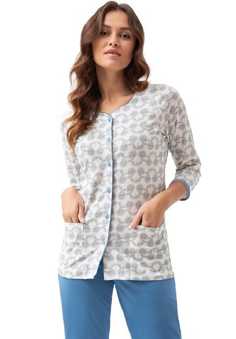 Piżama Luna 668 3/4 M-2XL L24 damska rozpinana ecru-niebieski XXL