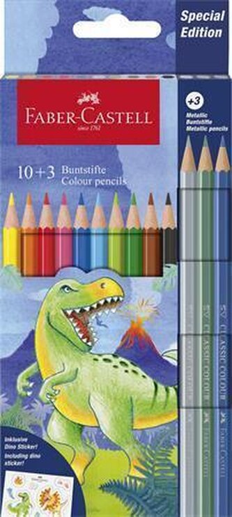 Pastelky "Dinosaurus", 10 barev + 3 metalické barvy, šestihranná, FABER-CASTELL 111213