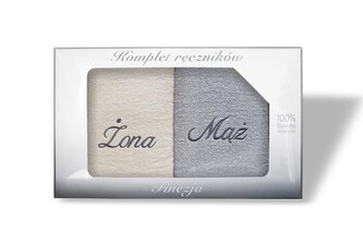 RĘCZNIK KPL.FINEZJA 2 SZT/2x70X140/ FROTTE HAFT"ŻONA I MĄŻ" KREM/SZARY