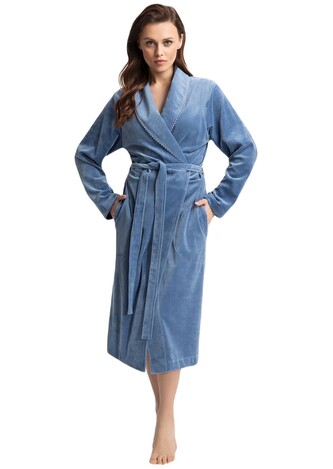 Szlafrok Luna 371 Velour M-XL damski niebieski L