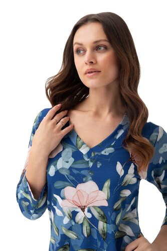 Koszula Luna 197 3/4 S-2XL damska niebieski-kwiaty M