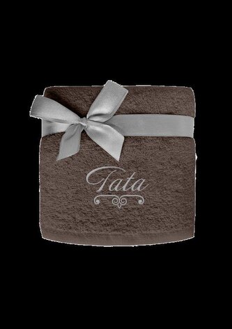 RĘCZNIK 50X90 HAFT TATA  BAW. BRĄZOWY 004