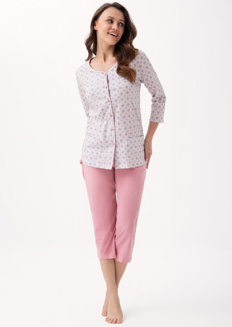 Piżama Luna 668 3/4 4XL L24 damska rozpinana ecru-różowy 4XL