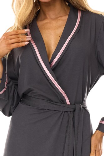 Szlafrok L&L 2506 długi M-2XL wiskoza damski grafitowy M-164/98/106