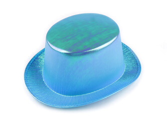 Karnevalový klobouk / cylindr metalický - 1 ks - 1 modrá azurová AB