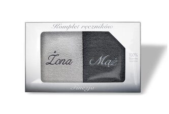 RĘCZNIK KPL.FINEZJA 2 SZT/2x70X140/ FROTTE HAFT"ŻONA I MĄŻ" SZARY-GRAFIT