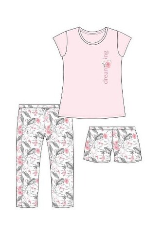 Piżama Cornette 665/311 Dreaming kr/r S-XL trzyczęściowa damska różowy XL