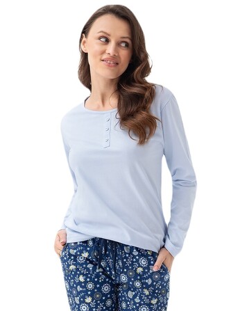 Piżama Luna 334 dł/r S-2XL damska błękitny-kwiaty XXL