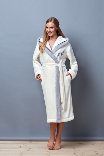 Szlafrok L&L SD HLLR 7115 długi M-2XL damski ecru M-164/98/106