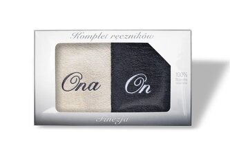 RĘCZNIK KPL.FINEZJA 2 SZT/2x50X90/ FROTTE HAFT"ONA I ON" KREM/GRAFIT