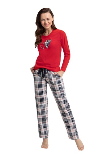 Piżama Luna 657 dł/r Flanela M-2XL damska czerwony-biały XL