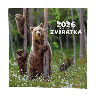 Baloušek Tisk - nástěnný poznámkový kalendář Zvířátka 2026, 28,5 × 28,5 cm