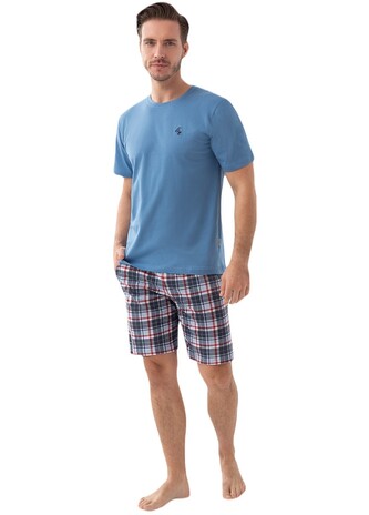 Piżama Luna 803 kr/r M-2XL męska niebieski-kratka XL