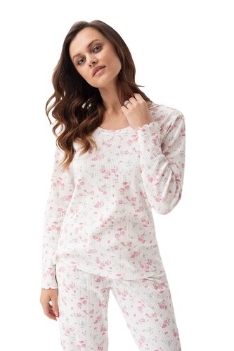 Piżama Luna 691 dł/r S-2XL Z24/25 damska ecru-jasny różowy XL