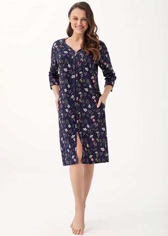 Szlafrok Luna 392 3XL L24 damski granatowy kwiaty 3XL