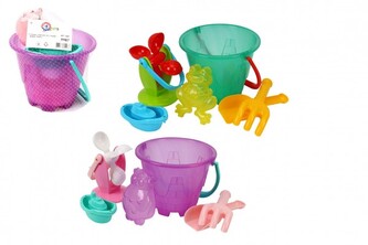 Sada na písek a k vodě plast kbelík, mlýnek s doplňky v síťce 20x19cm