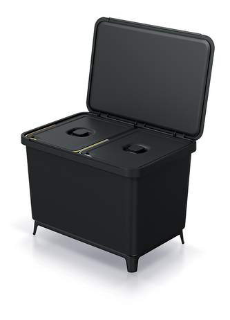 Odpadkový koš SYSTEMA - objem: 2x23 l, barva: recyklovaná černá