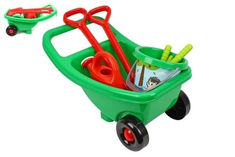 Sada na zahradu plast kolečko, kbelík, konvička s doplňky v síťce 31x52x31cm