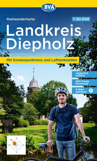 BVA Radwanderkarte Landkreis Diepholz 1:50.000, reiß- und wetterfest, GPS-Tracks Download, E-Bike geeignet, mit Knotenpunktnetz