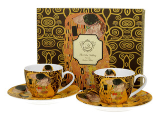 2 filiżanki espresso ze spodkami THE KISS BROWN inspired by Klimt