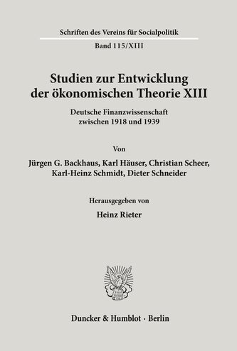 Studien zur Entwicklung der ökonomischen Theorie XIII.