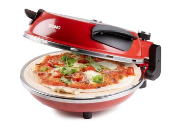 Pizza pec na čerstvou pizzu - červená - DOMO DO9284PZ, 1200 W, až 400 °C, Ø 32 cm, žáruvzdorný keramický kámen