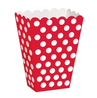 Červené krabičky na popcorn s puntíky, 8 ks