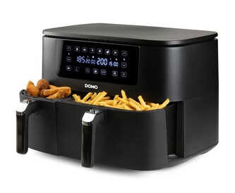 Dvojitá horkovzdušná fritéza 3+6 l - digitální - DOMO DO546FR, 2 850 W, 2 samostatné zóny, 6 automatických programů, XXL kapacita 3 + 6 litrů