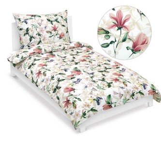 Povlečení bavlněné s hotelovou kapsou - Růžová,Zelená - 140x200, 70x90 cm