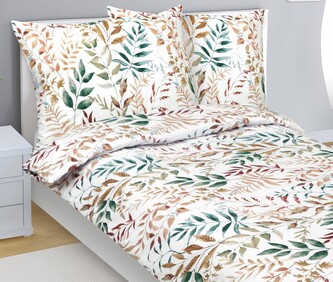 Povlečení bavlněné - Béžová,Zelená,Bílá - 140x220, 70x90 cm