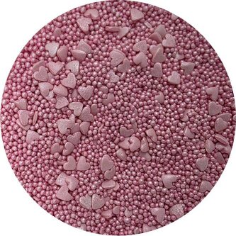 Cukrová zdobení metalické Růžové srdce mix 80g - I LOVE CAKES