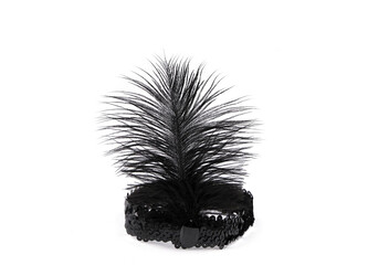 Karnevalová čelenka flitrová s peřím retro - 1 ks - 4 černá