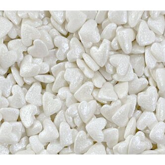 Cukrové zdobení metalicá bílá srdíčka 80g - I LOVE CAKES