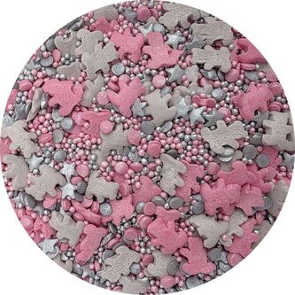 Cukrové zdobení Růžovo-stříbrní medvídci 80g - I LOVE CAKES