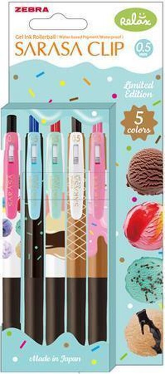 Gelové pero "Sarasa Clip Ice Cream", 5 různých barev, 0,33 mm, stiskací mechanismus, ZEBRA 82756
