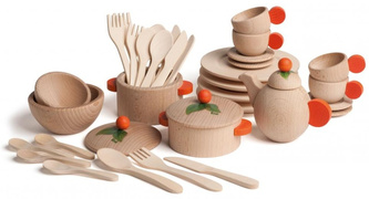 Naturalny Zestaw do gotowania drewniana Zastawa stołowa dla dzieci Erzi