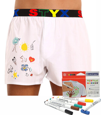 Pánské trenky Styx sportovní guma bílé + fixy na textil (BF1061) XXL