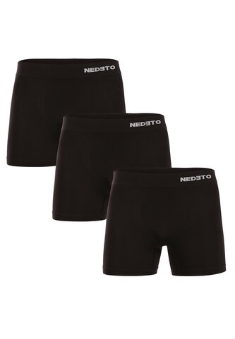 3PACK pánské boxerky Nedeto bezešvé bambusové černé (3NDTB001S) M