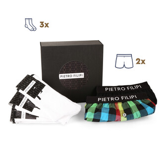 Pánská dárková sada 2PACK trenky a 3PACK bílé sportovní ponožky Pietro Filipi (3PG0V1) XXL