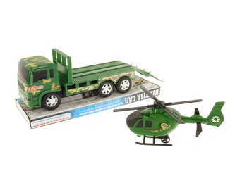 Auto s odtahovkou a vrtulníkem, na setrvačník; 25x11x8cm, PVC