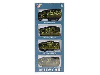 Sada 4 vojenských vozidel, kovová; 23,5x10x4cm, W/B