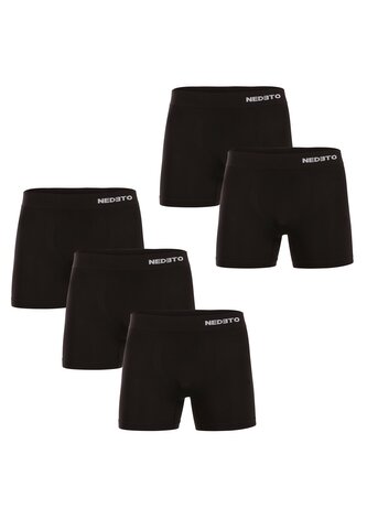 5PACK pánské boxerky Nedeto bezešvé bambusové černé (5NDTB001S) M
