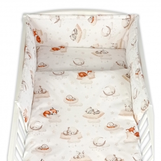 Sada do postýlky 3D, mantinel a povlečení - Na obláčku, béžová, bílá; 120x90